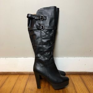 Knee High faux leather Black Heeled Boots